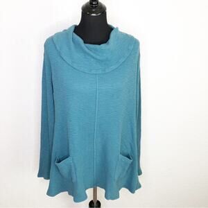 Soft Surroundings teal blue green cowl neck knit tunic top size Medium